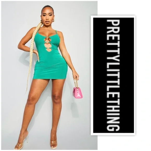 PrettyLittleThing | Dresses | Pretty Little Thing Shape Bright Green  Branded Trim Cut Out Bodycon Dress | Poshmark